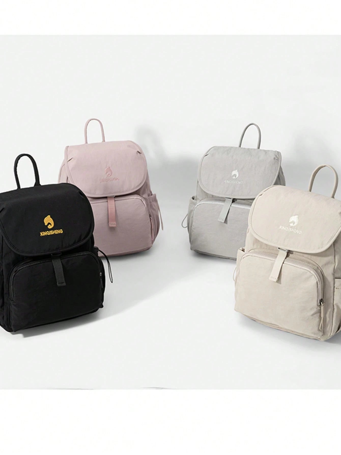 1pc Minimalist Flip Cover Nylon Diaper Bag, Lightweight Large Capacity Multi-Compartment Backpack For Moms And Babies