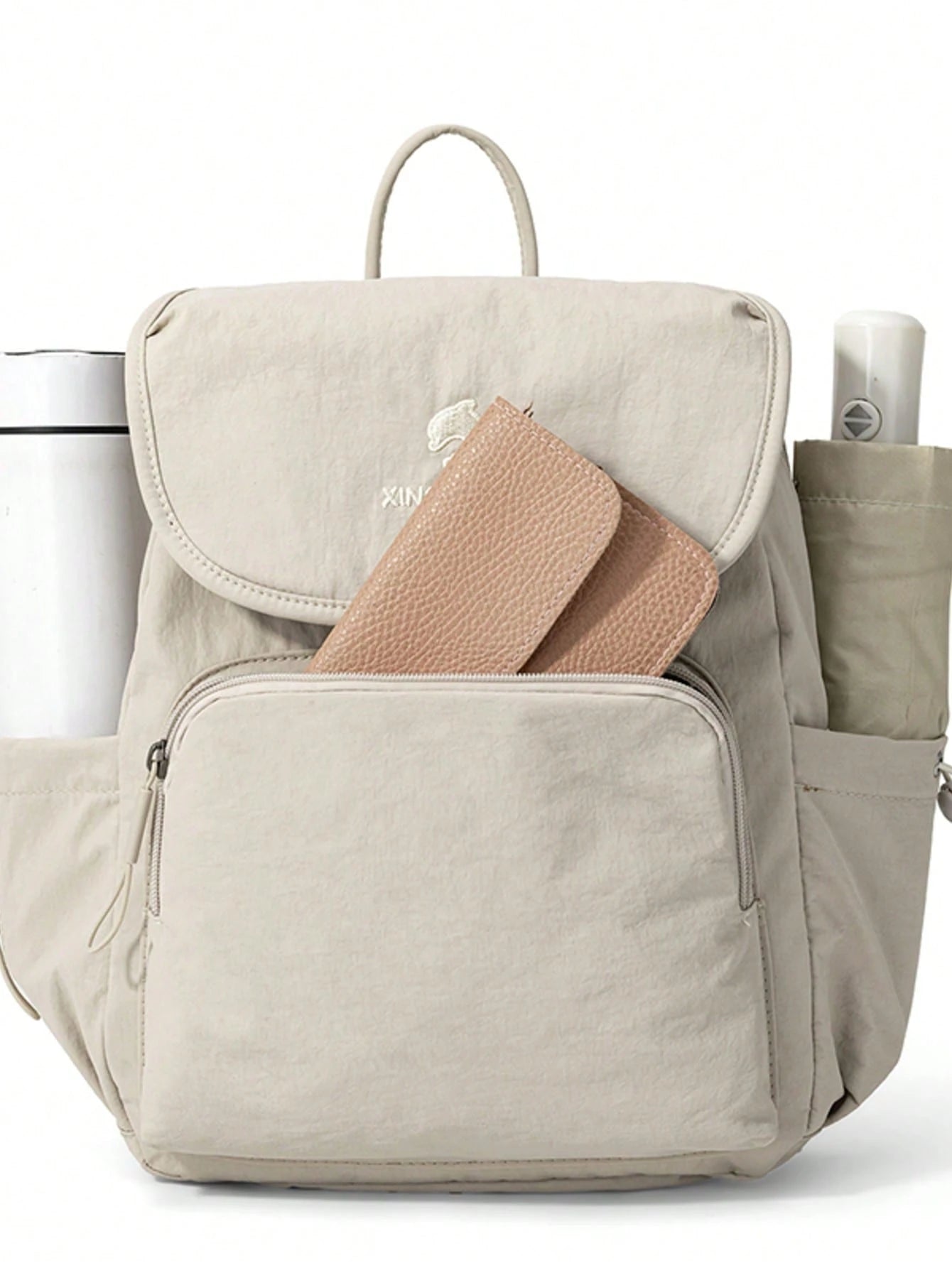 1pc Minimalist Flip Cover Nylon Diaper Bag, Lightweight Large Capacity Multi-Compartment Backpack For Moms And Babies