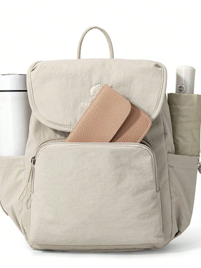 1pc Minimalist Flip Cover Nylon Diaper Bag, Lightweight Large Capacity Multi-Compartment Backpack For Moms And Babies
