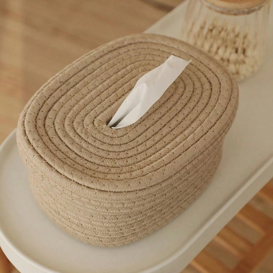 1pc Minimalist Woven Storage Basket, Non-Woven Fabric Tissue Box For Baby Room, Living Room Tabletop Facial Tissue Holder, Ins Style