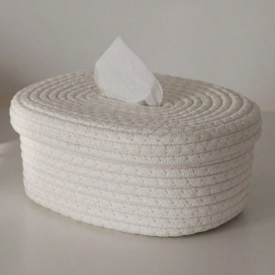 1pc Minimalist Woven Storage Basket, Non-Woven Fabric Tissue Box For Baby Room, Living Room Tabletop Facial Tissue Holder, Ins Style