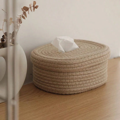 1pc Minimalist Woven Storage Basket, Non-Woven Fabric Tissue Box For Baby Room, Living Room Tabletop Facial Tissue Holder, Ins Style