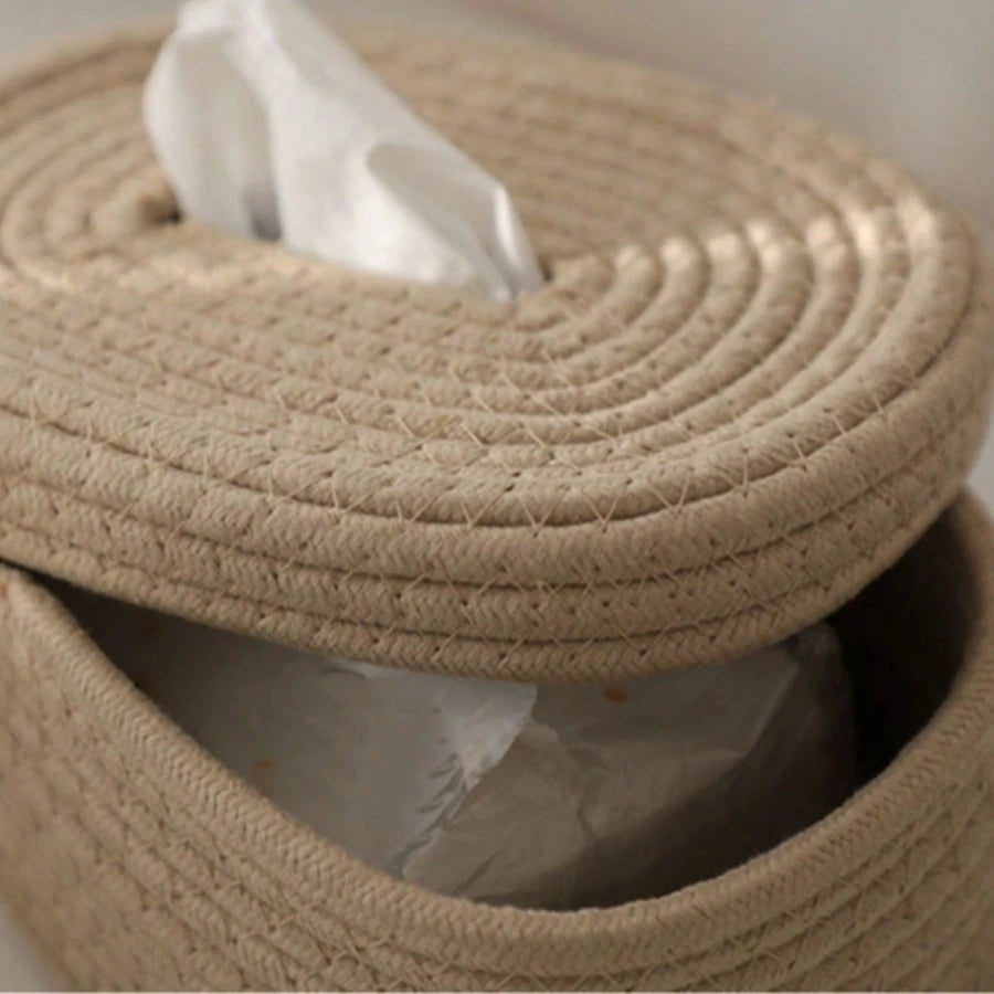 1pc Minimalist Woven Storage Basket, Non-Woven Fabric Tissue Box For Baby Room, Living Room Tabletop Facial Tissue Holder, Ins Style