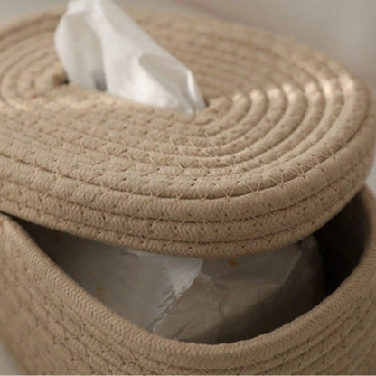 1pc Minimalist Woven Storage Basket, Non-Woven Fabric Tissue Box For Baby Room, Living Room Tabletop Facial Tissue Holder, Ins Style