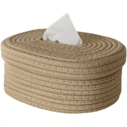 1pc Minimalist Woven Storage Basket, Non-Woven Fabric Tissue Box For Baby Room, Living Room Tabletop Facial Tissue Holder, Ins Style