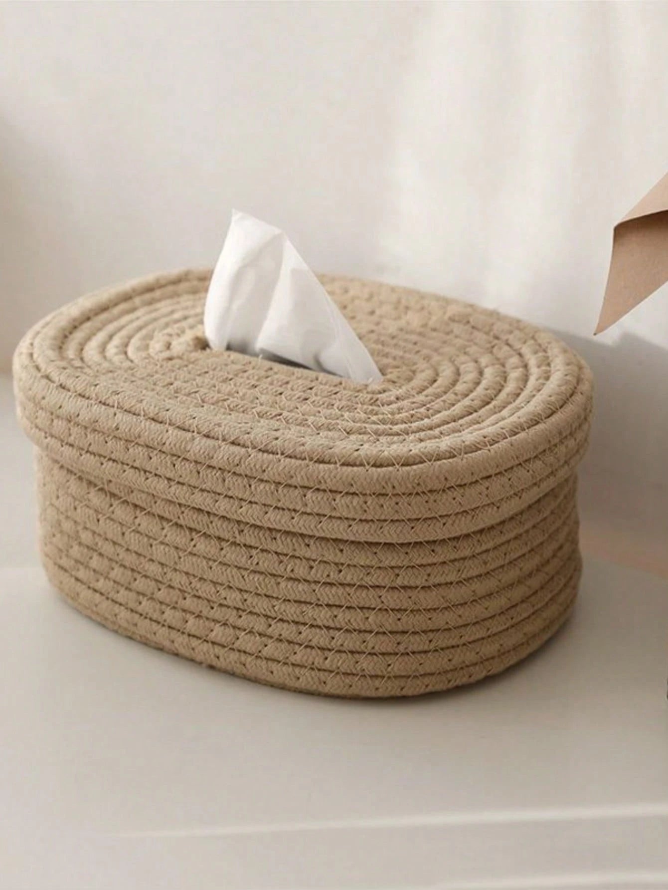 1pc Minimalist Woven Storage Basket, Non-Woven Fabric Tissue Box For Baby Room, Living Room Tabletop Facial Tissue Holder, Ins Style
