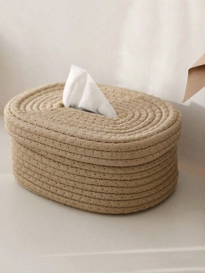 1pc Minimalist Woven Storage Basket, Non-Woven Fabric Tissue Box For Baby Room, Living Room Tabletop Facial Tissue Holder, Ins Style