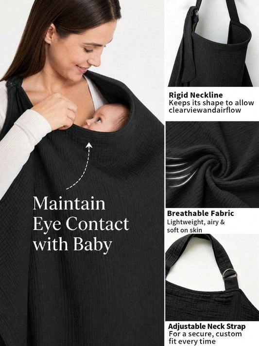 1pc Multifunctional Nursing Cover Shawl, Anti-Exposure Breastfeeding Apron, Black/Coffee/Beige Gauze Nursing Cover, Breathable Soft Skin-Friendly Nursing Top Cover-Up For Moms
