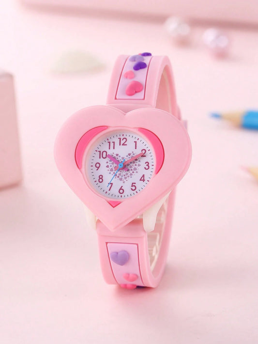 1pc New Fashion Heart-Shaped 3D Cartoon Watch For Kids, Children's Learning Watch, Children's Day Party Gift