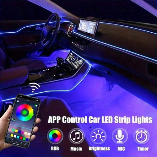 1pc New Noiseless Car Interior Ambient Light, Smartphone APP Control EL Glow Line Hidden LED Light, No Wiring Required
