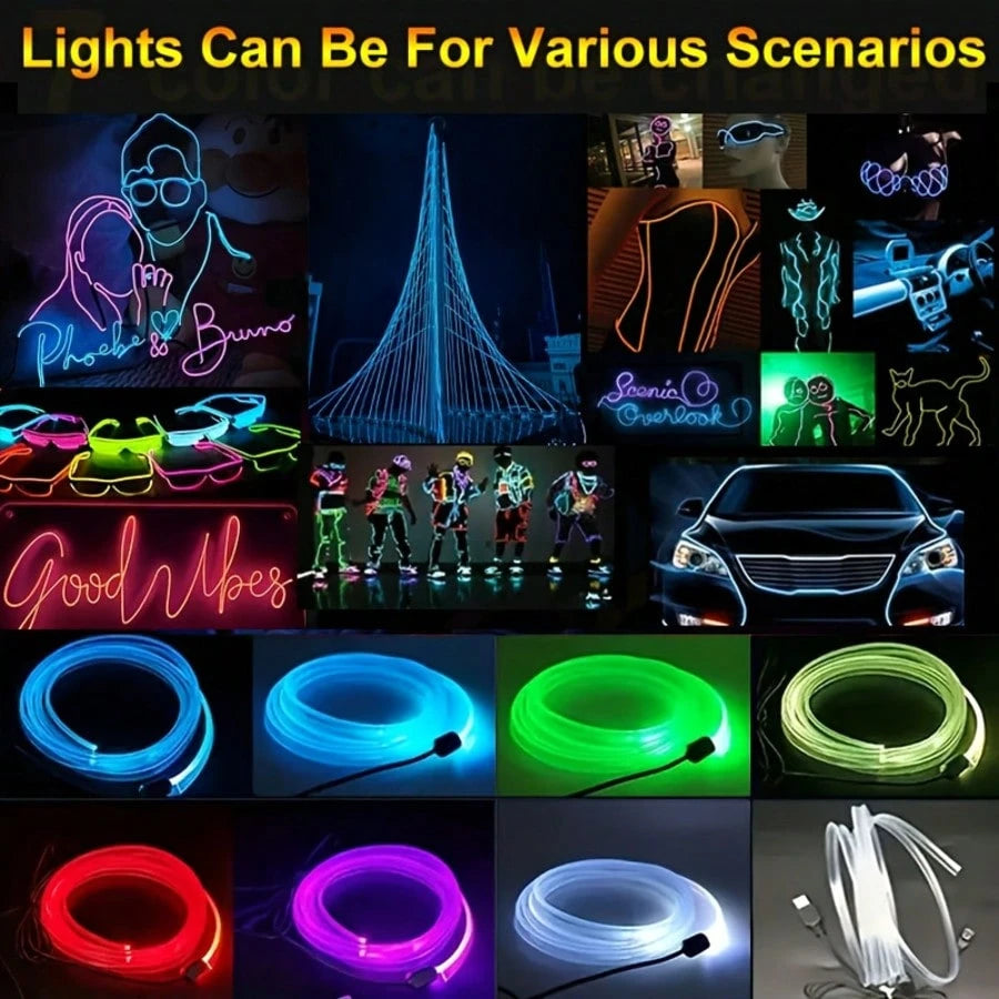 1pc New Noiseless Car Interior Ambient Light, Smartphone APP Control EL Glow Line Hidden LED Light, No Wiring Required