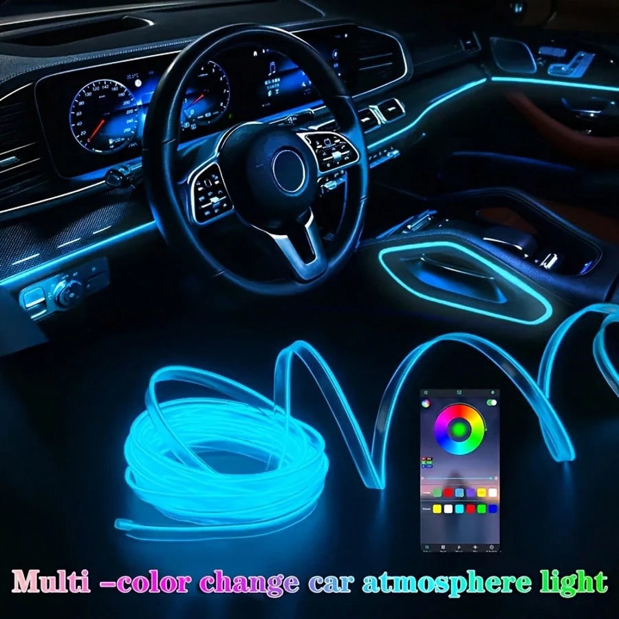 1pc New Noiseless Car Interior Ambient Light, Smartphone APP Control EL Glow Line Hidden LED Light, No Wiring Required