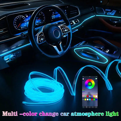 1pc New Noiseless Car Interior Ambient Light, Smartphone APP Control EL Glow Line Hidden LED Light, No Wiring Required