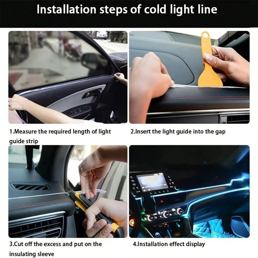 1pc New Noiseless Car Interior Ambient Light, Smartphone APP Control EL Glow Line Hidden LED Light, No Wiring Required
