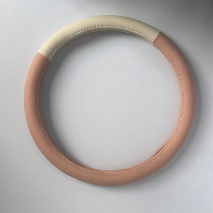 1pc New Patchwork Leather Car Steering Wheel Cover, Leather Car Interior Accessory, Steering Wheel Cover With Inner Ring, Car Interior Supplies