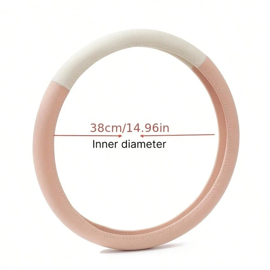 1pc New Patchwork Leather Car Steering Wheel Cover, Leather Car Interior Accessory, Steering Wheel Cover With Inner Ring, Car Interior Supplies