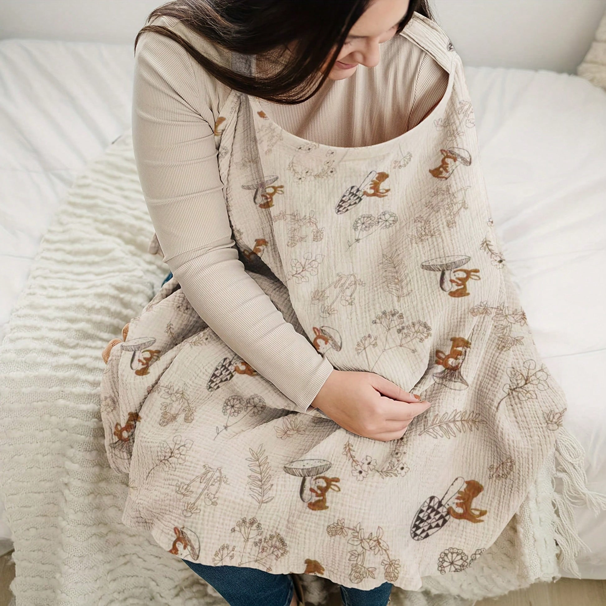 1pc Nursing Cover Scarf, Breathable Breastfeeding Cover Shawl For Outdoor Feeding
