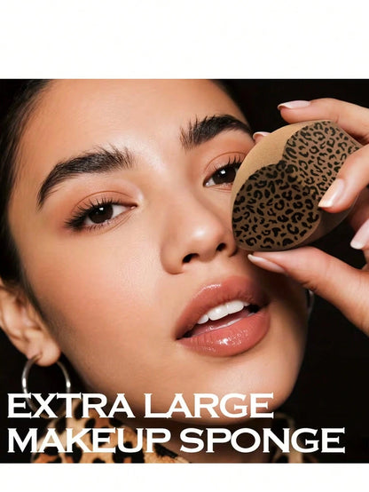1pc Oversized Leopard-Print Makeup Sponge-Soft, Oval-Shaped, And Suitable For Both Wet And Dry Use. Featuring A Three-Sided Design, It Works Well With Liquid Foundation And Concealer, Making It Ideal
