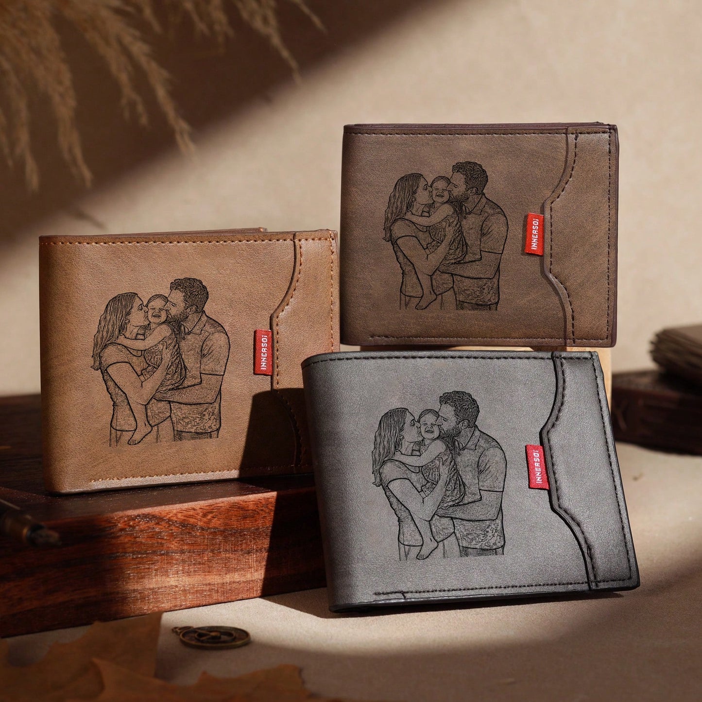 1pc Personalized Men's Vintage Folding Engraved Wallet Custom Photo Text Gift Husband Father Anniversary Birthday Father's Day,-Blocking
