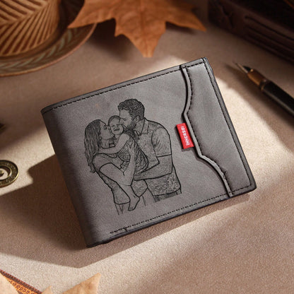 1pc Personalized Men's Vintage Folding Engraved Wallet Custom Photo Text Gift Husband Father Anniversary Birthday Father's Day,-Blocking