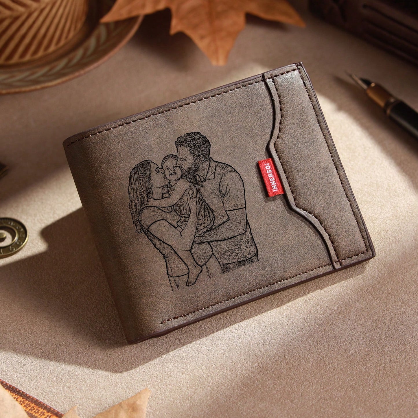 1pc Personalized Men's Vintage Folding Engraved Wallet Custom Photo Text Gift Husband Father Anniversary Birthday Father's Day,-Blocking
