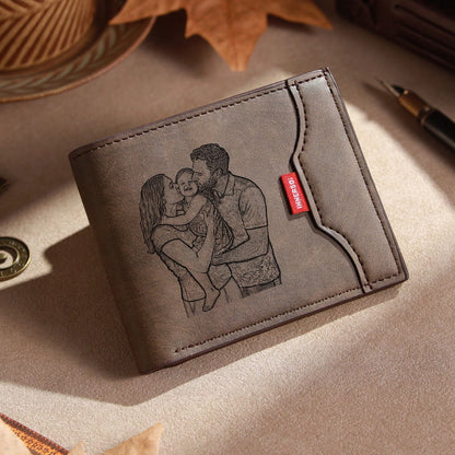 1pc Personalized Men's Vintage Folding Engraved Wallet Custom Photo Text Gift Husband Father Anniversary Birthday Father's Day,-Blocking