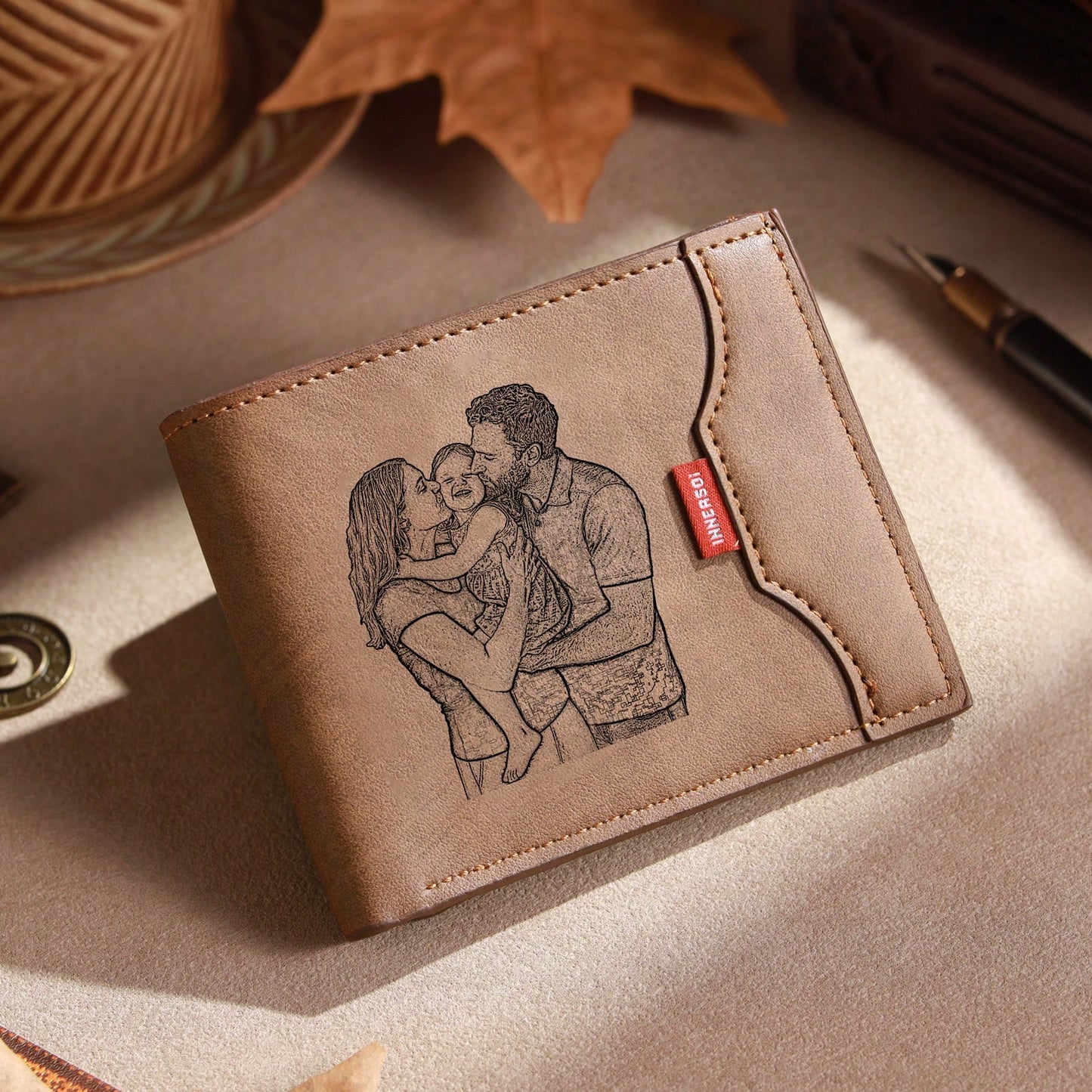 1pc Personalized Men's Vintage Folding Engraved Wallet Custom Photo Text Gift Husband Father Anniversary Birthday Father's Day,-Blocking