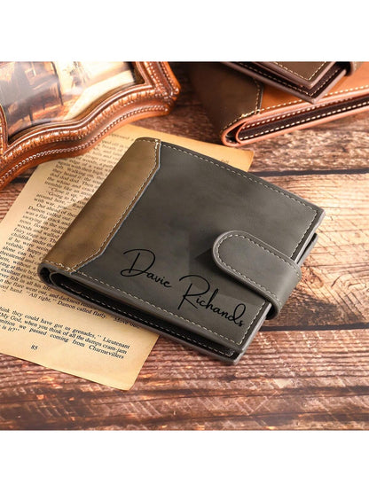 1pc Personalized Men's Wallet, Father's Day Gift, Customizable Photo And Name, Men's Gift, Leather Wallet, Dad's Birthday Gift, Suitable For Back To School Season, Teacher Gift, Colleague Gift, Unisex
