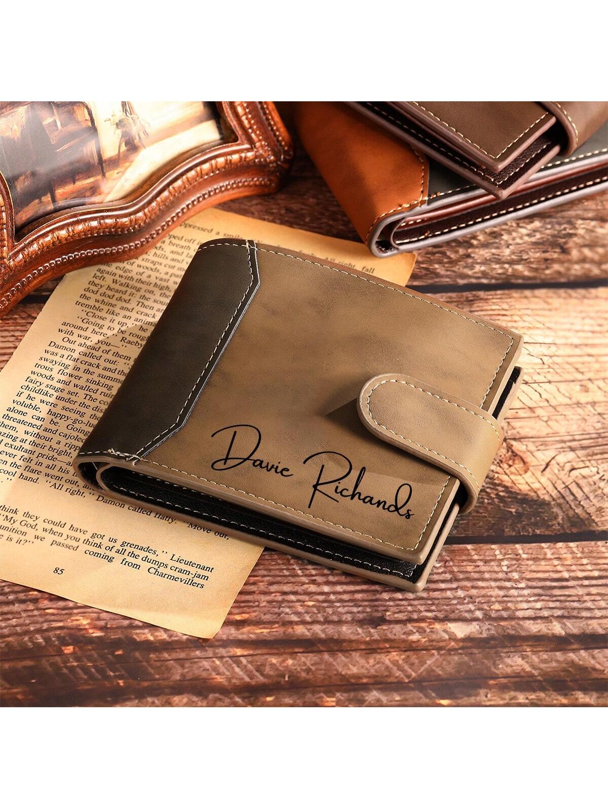 1pc Personalized Men's Wallet, Father's Day Gift, Customizable Photo And Name, Men's Gift, Leather Wallet, Dad's Birthday Gift, Suitable For Back To School Season, Teacher Gift, Colleague Gift, Unisex