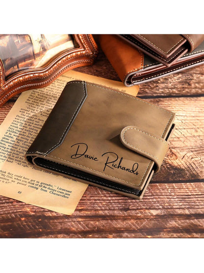 1pc Personalized Men's Wallet, Father's Day Gift, Customizable Photo And Name, Men's Gift, Leather Wallet, Dad's Birthday Gift, Suitable For Back To School Season, Teacher Gift, Colleague Gift, Unisex