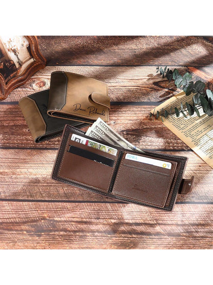1pc Personalized Men's Wallet, Father's Day Gift, Customizable Photo And Name, Men's Gift, Leather Wallet, Dad's Birthday Gift, Suitable For Back To School Season, Teacher Gift, Colleague Gift, Unisex