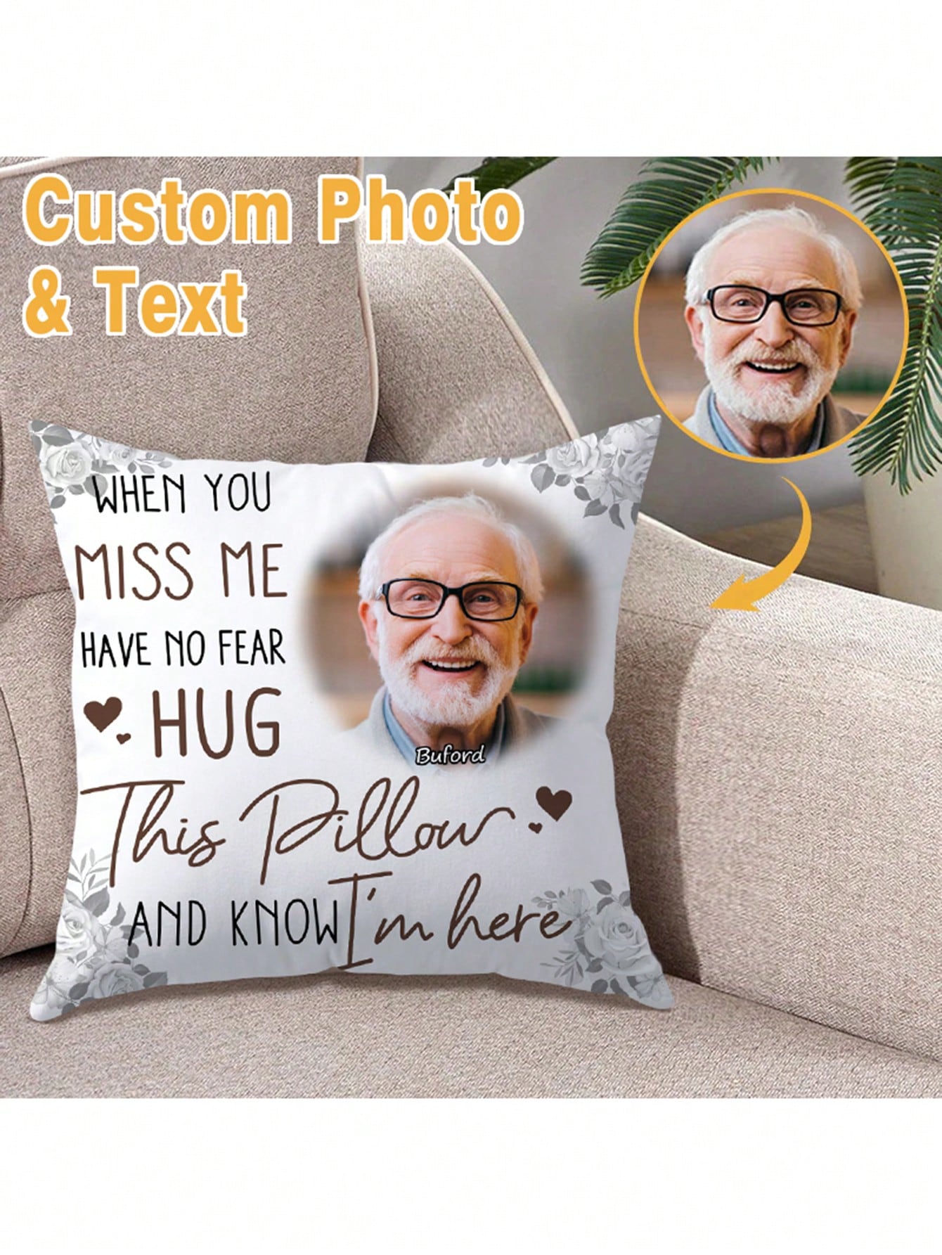 1pc Personalized Photo Pillowcase, Single-Sided Pillow Cover For Mother's Day, Father's Day, Teacher's Day, Graduation, Weddings, Housewarming, Gift For Family, Sofa Bed Car Bedroom Living Room, Washa
