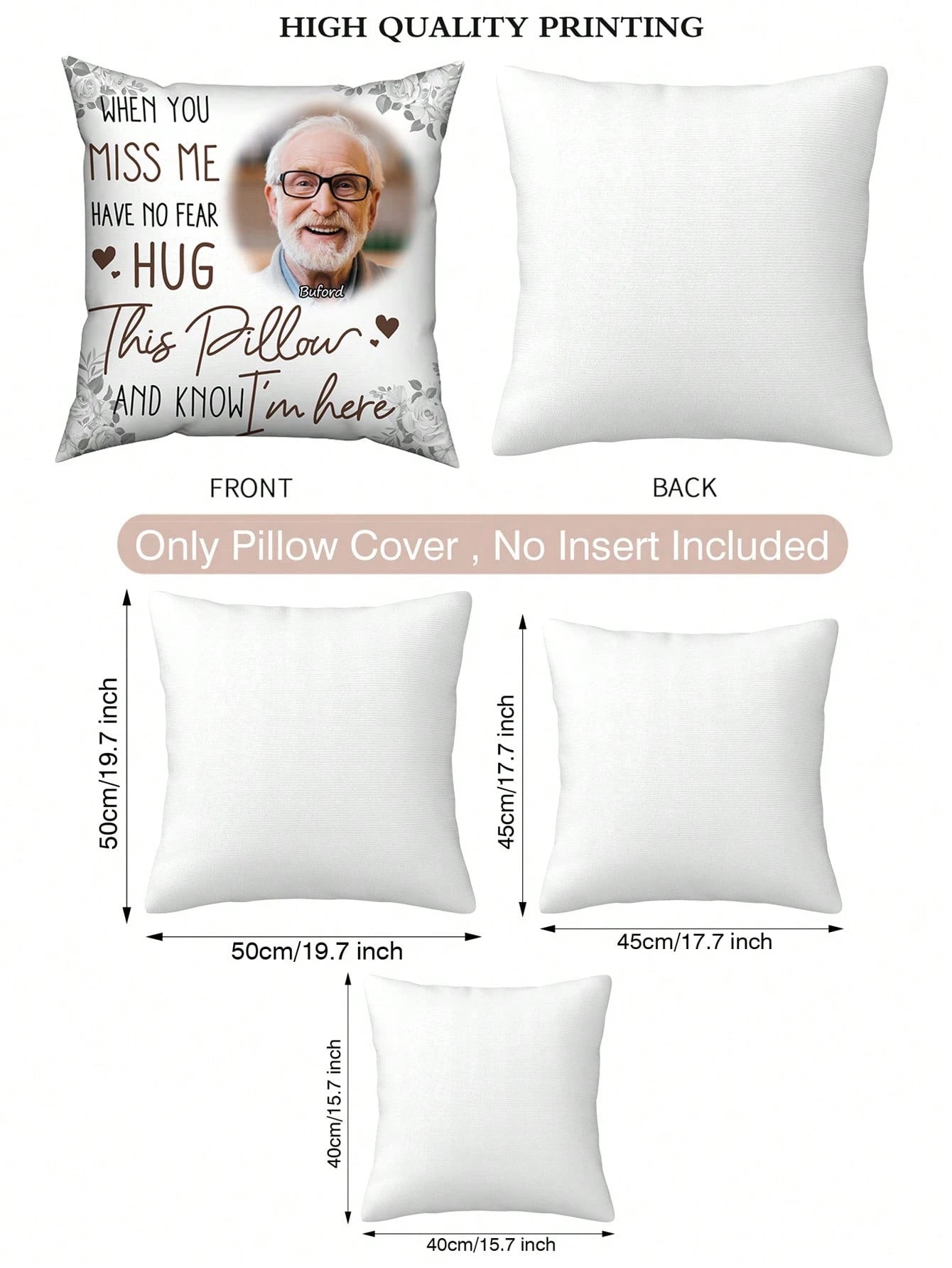 1pc Personalized Photo Pillowcase, Single-Sided Pillow Cover For Mother's Day, Father's Day, Teacher's Day, Graduation, Weddings, Housewarming, Gift For Family, Sofa Bed Car Bedroom Living Room, Washa