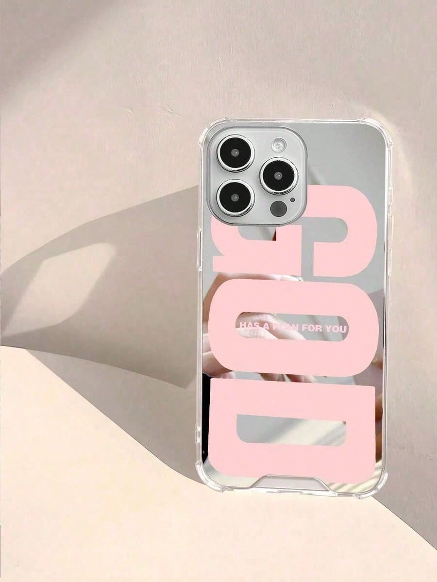 1pc Personalized Pink God Slogan Graphic Mirror Acrylic Shockproof Phone Case, Compatible With Iphone 13/11/17/17pro/16/14/15/15pro/15 Plus/15 Promax/7plus/8plus/X/Xs Max/Xr/11pro/12pro/13pro/14pro/12