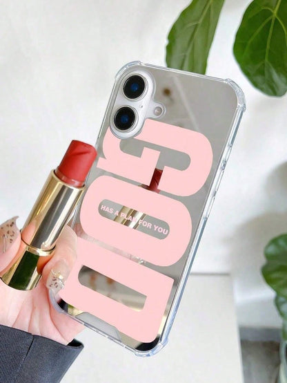 1pc Personalized Pink God Slogan Graphic Mirror Acrylic Shockproof Phone Case, Compatible With Iphone 13/11/17/17pro/16/14/15/15pro/15 Plus/15 Promax/7plus/8plus/X/Xs Max/Xr/11pro/12pro/13pro/14pro/12