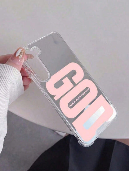 1pc Personalized Pink God Slogan Graphic Mirror Acrylic Shockproof Phone Case, Compatible With Iphone 13/11/17/17pro/16/14/15/15pro/15 Plus/15 Promax/7plus/8plus/X/Xs Max/Xr/11pro/12pro/13pro/14pro/12