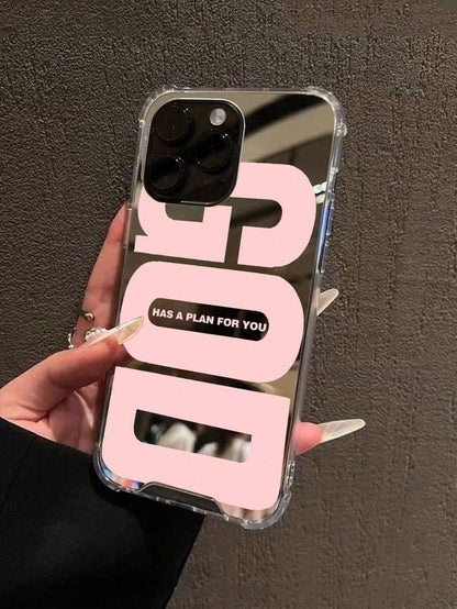 1pc Personalized Pink God Slogan Graphic Mirror Acrylic Shockproof Phone Case, Compatible With Iphone 13/11/17/17pro/16/14/15/15pro/15 Plus/15 Promax/7plus/8plus/X/Xs Max/Xr/11pro/12pro/13pro/14pro/12