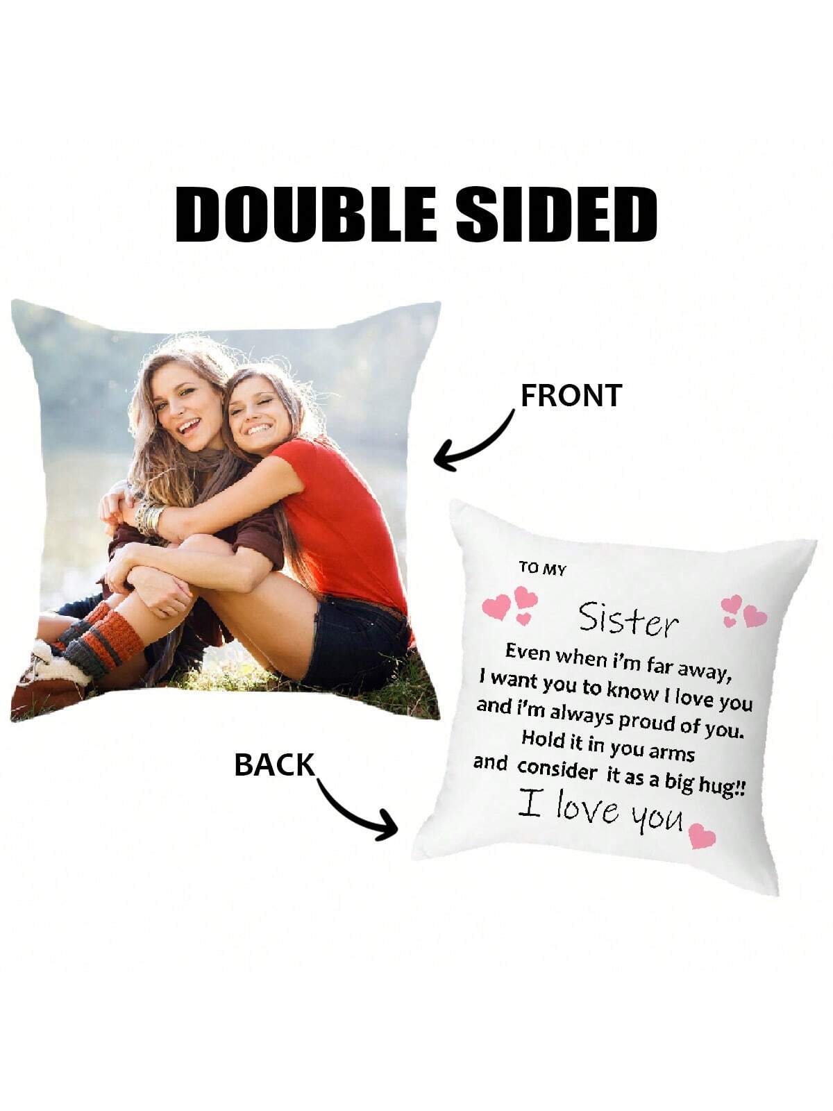 1pc Personalized To My Sister/Brother Pillow With Photo, Custom Pillow With Photo & Text Gift For Best Friends, Double Sided Printed Peach Skin Pillowcase Short Plush Soft Custom, Unique, Personalized