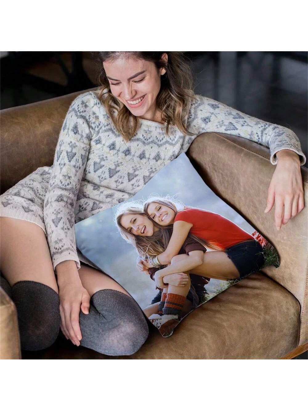 1pc Personalized To My Sister/Brother Pillow With Photo, Custom Pillow With Photo & Text Gift For Best Friends, Double Sided Printed Peach Skin Pillowcase Short Plush Soft Custom, Unique, Personalized