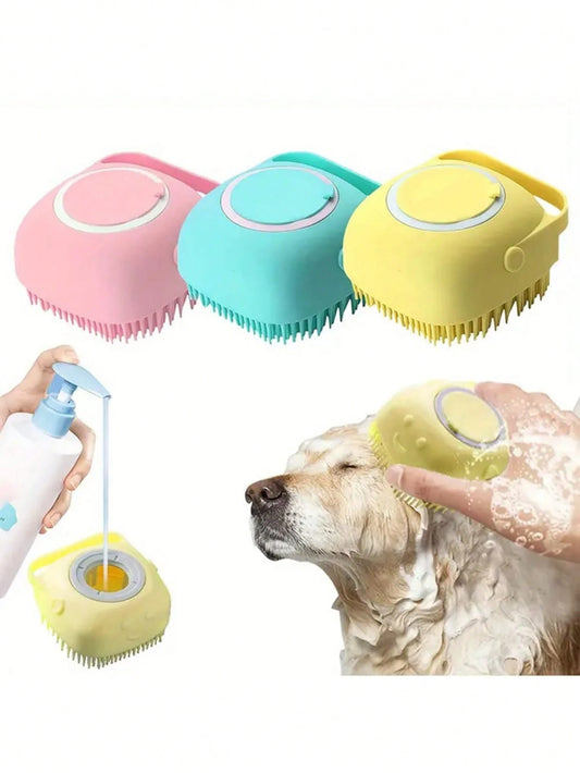 1pc Pet Bath Brush With Built-In Soap Holder, Suitable For Cats And Dogs