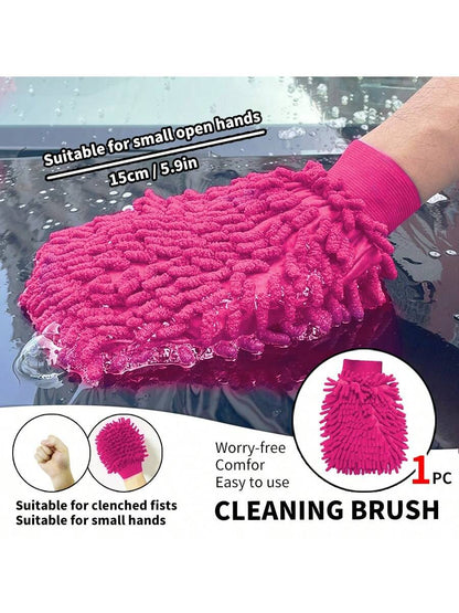 1pc Pink Car Wash Glove Cleaning Brush, Car Detailing Tool That Does Not Damage Paint, Window & Glass Towel Brush, Universal For Most Vehicles