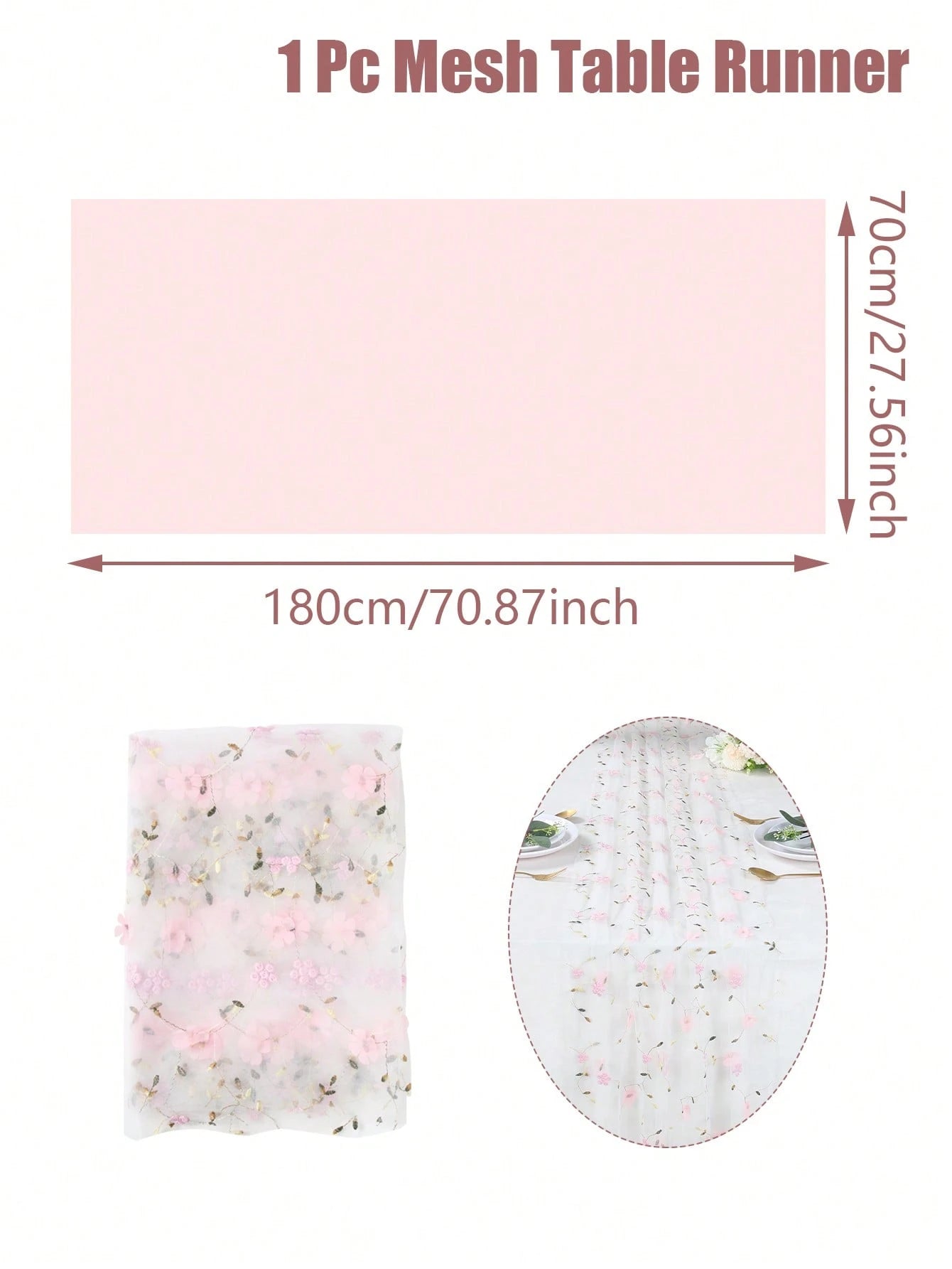 1pc Pink Floral Embroidered Mesh Table Runner, Wildflower Tulle Tablecloth, 180*70cm Vintage Tulle Tablecloth, Baby Shower Decoration, 1st Birthday Party Decoration, Newborn Party Decoration, Dining T
