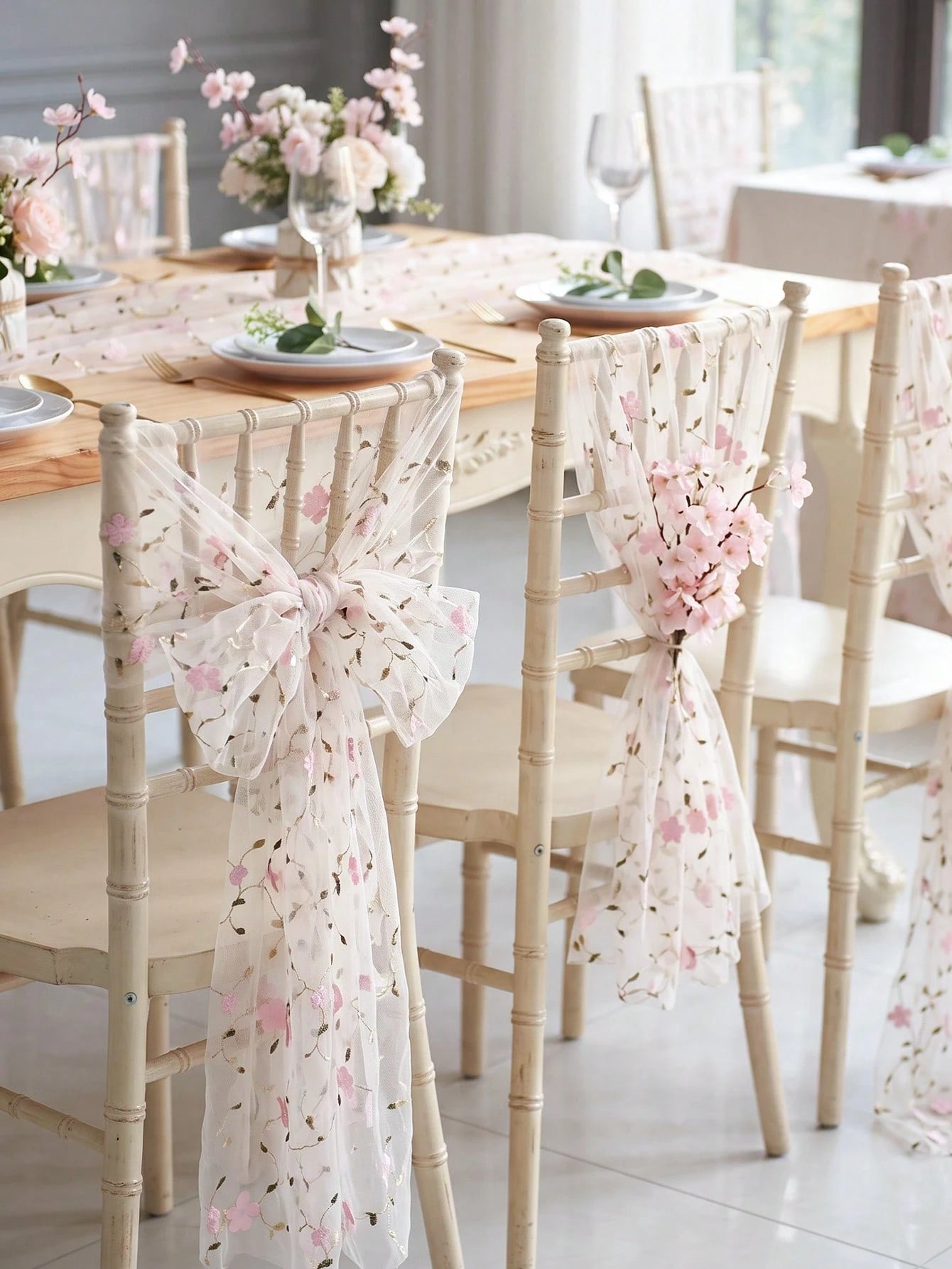 1pc Pink Floral Embroidered Mesh Table Runner, Wildflower Tulle Tablecloth, 180*70cm Vintage Tulle Tablecloth, Baby Shower Decoration, 1st Birthday Party Decoration, Newborn Party Decoration, Dining T