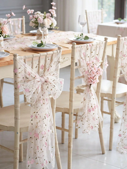1pc Pink Floral Embroidered Mesh Table Runner, Wildflower Tulle Tablecloth, 180*70cm Vintage Tulle Tablecloth, Baby Shower Decoration, 1st Birthday Party Decoration, Newborn Party Decoration, Dining T