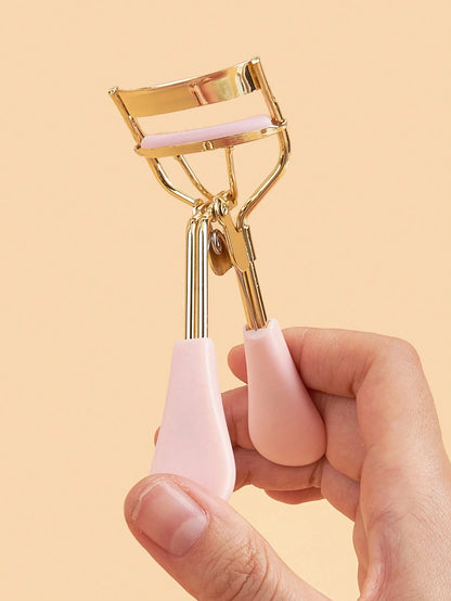 1pc Pink Handle Gold Eyelash Curler, Fits Eye Shape Gently Without Pinching Eyelids, Natural Curl Easy To Use, Eyelash Makeup Tool, Home Essential, Travel Portable, Vanity Table Must-Have