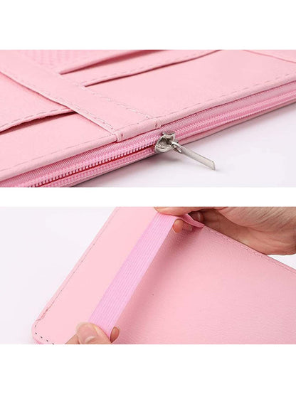1pc Pink PU Leather Multifunctional Car Sun Visor Storage Bag Clip