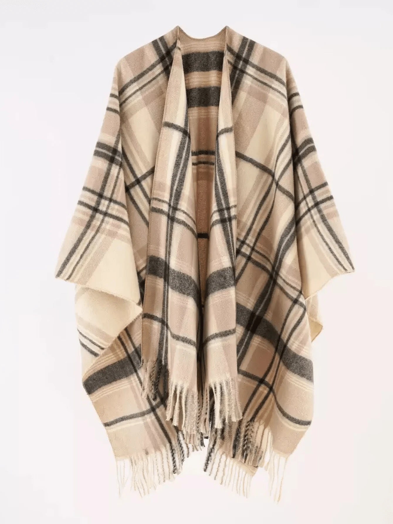 1pc Plaid Tassel Shawl, Suitable For Outdoor Travel, Women & Girls Gift Accessory, Dress Companion, Autumn/Winter,Holiday,Beach Towel