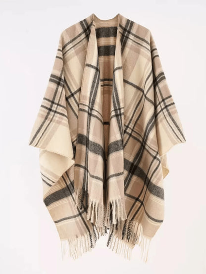 1pc Plaid Tassel Shawl, Suitable For Outdoor Travel, Women & Girls Gift Accessory, Dress Companion, Autumn/Winter,Holiday,Beach Towel