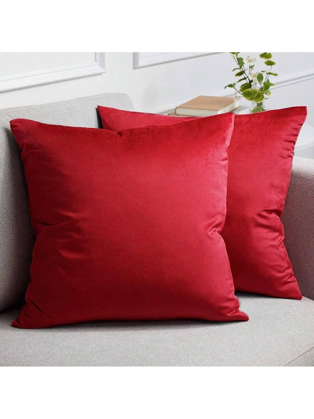 1pc Plain Cushion Cover Without Filler, Plush Square Pillowcase For Sofa, Home Decor