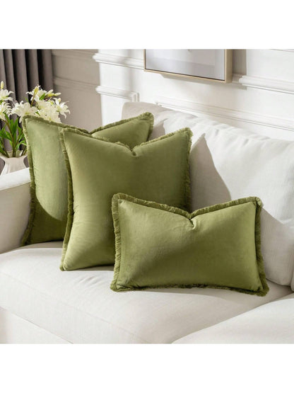 1pc Plain Cushion Cover Without Filler, With Tassel Velvet Pillowcase For Sofa, Home Decoration